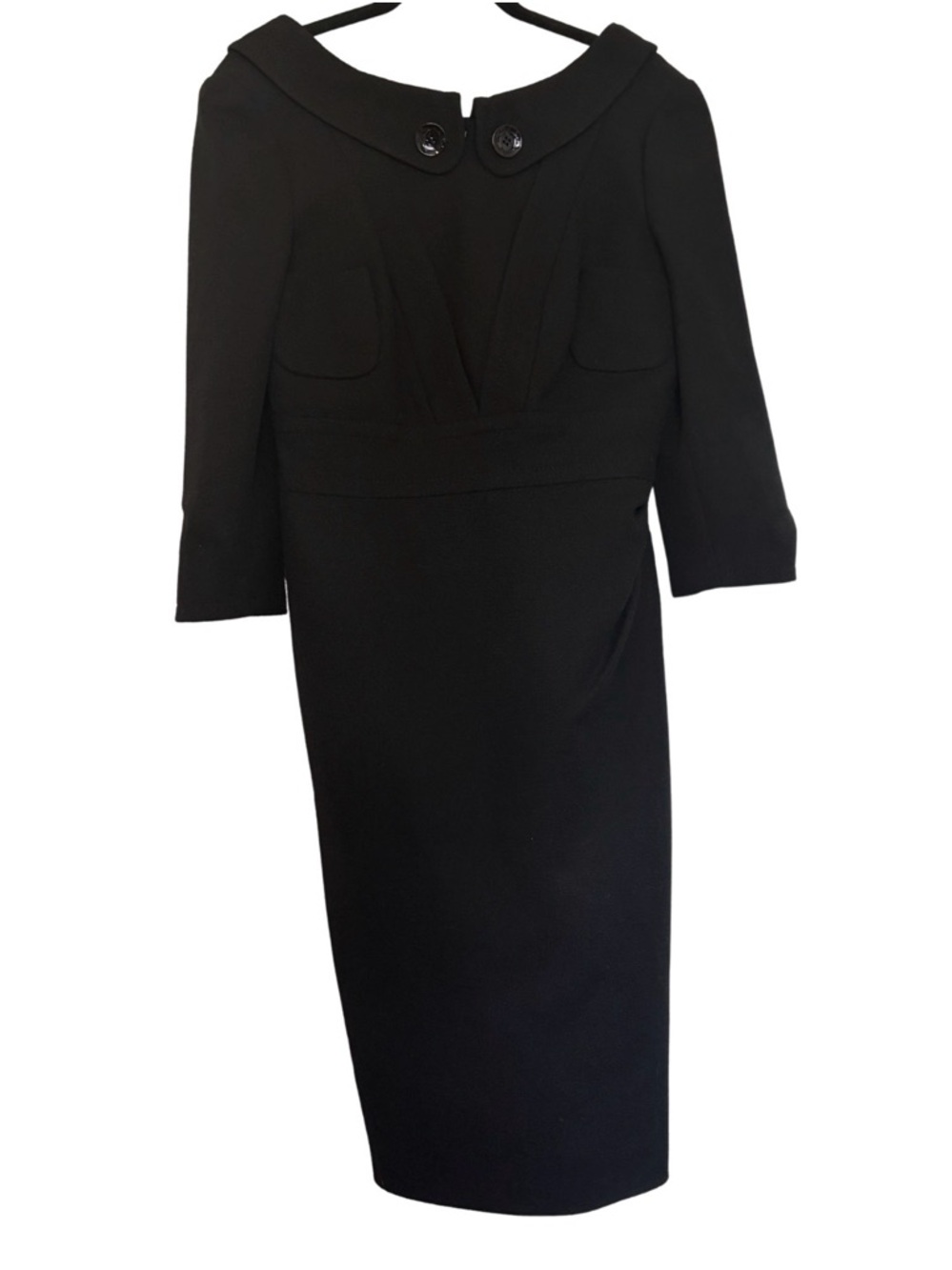 Karen Millen Black Long Sleeve Sheath Dress with Button Collar